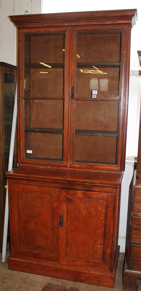 Oak glazed bookcase